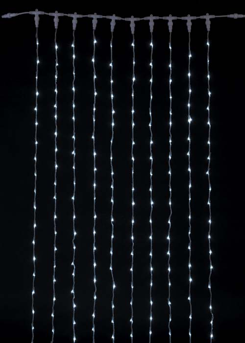 耐水1000球広角型LEDホワイトカーテンライト/クリアコード